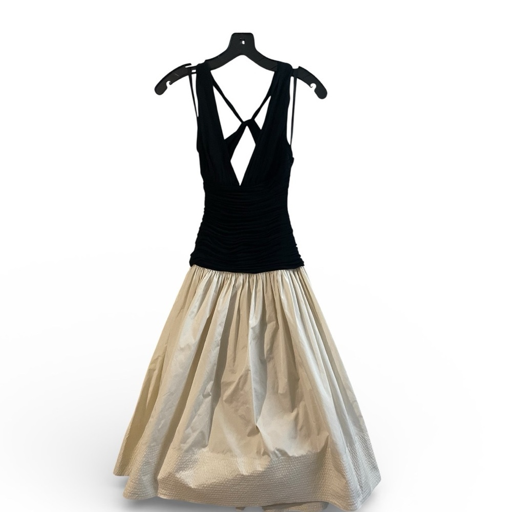BCBGMaxAzria Black and Cream Sleeveless Dress with Crisscross Back